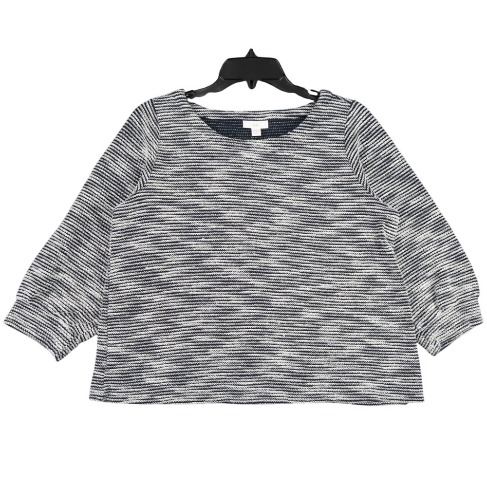 J Jill Textured Stripe Boat Neck Sweater Top SP Navy White Cotton Petite Casual